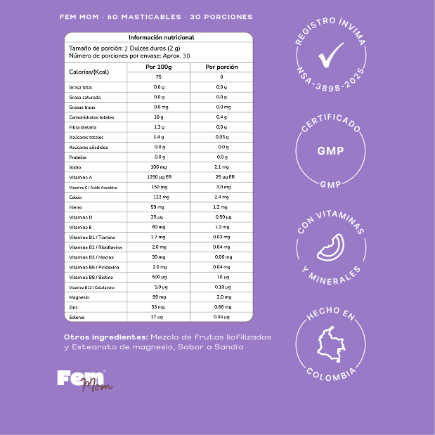 Fem Mom — información nutricional
