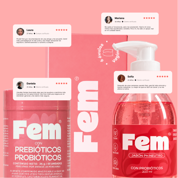 Alimento con probióticos + Jabón íntimo + Óvulos Fem homeopáticos — reseñas de clientas